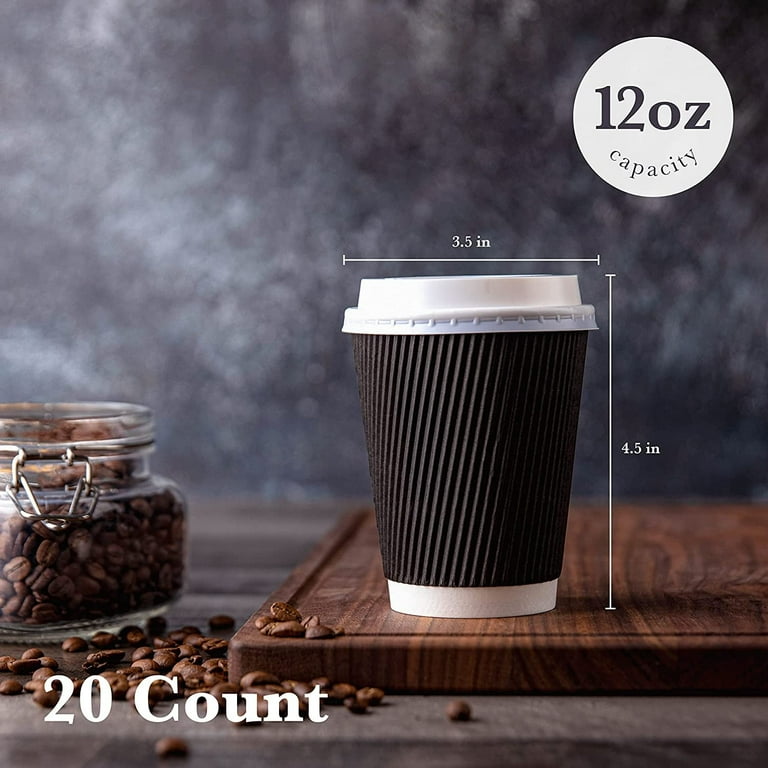 Galashield Disposable Paper Cups With Lids, 12 Oz, Black Ripple Coffee Cups  (20 Pack) - Walmart.com