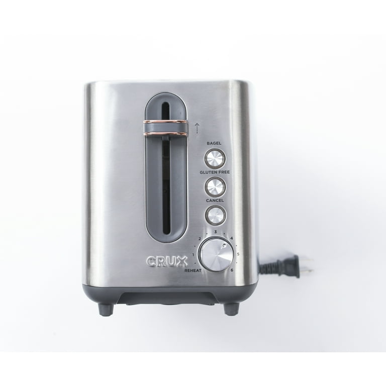 Crux 2 Slice Stainless Steel Toaster, Extra Wide Slots, Quick & Precise  6-Setting Shade Control, Reheat, Bagel and Gluten Free Function, Slide-Out