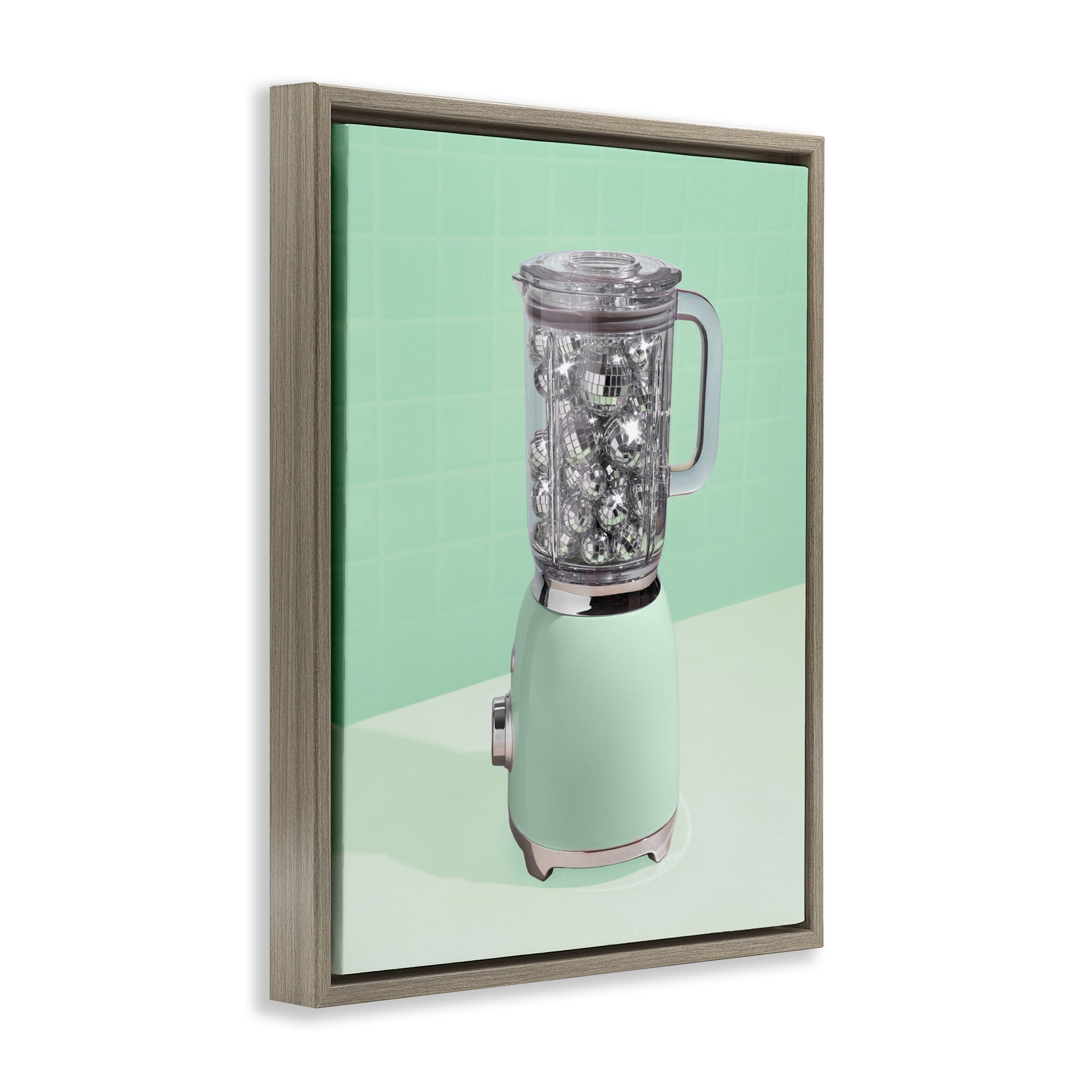 Stupell Industries Disco Drink Blender over Green Brown Framed Floater Canvas Wall Art, design by LISH Creative