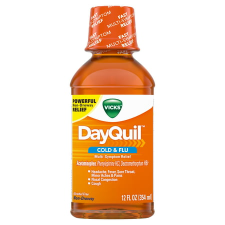 Vicks DayQuil, Non-Drowsy, Daytime Cold & Flu Medicine, Relieves Aches, Headache, Fever, Sore Throat, Congestion, Sneezing, Runny Nose, Cough 12 Fl (Best Medicine For Runny Nose For Babies)