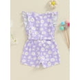 thumbnail image 3 of FEORJGP Kids Girl Summer One-piece Jumpsuits 9M 12M 18M 2T 3T 4T Toddler Baby Ruffle Sleeveless Romper Round Neck Bodysuits Shorts Floral Print Beltedn Cute Casual Clothes for Daily Vacation, 3 of 6