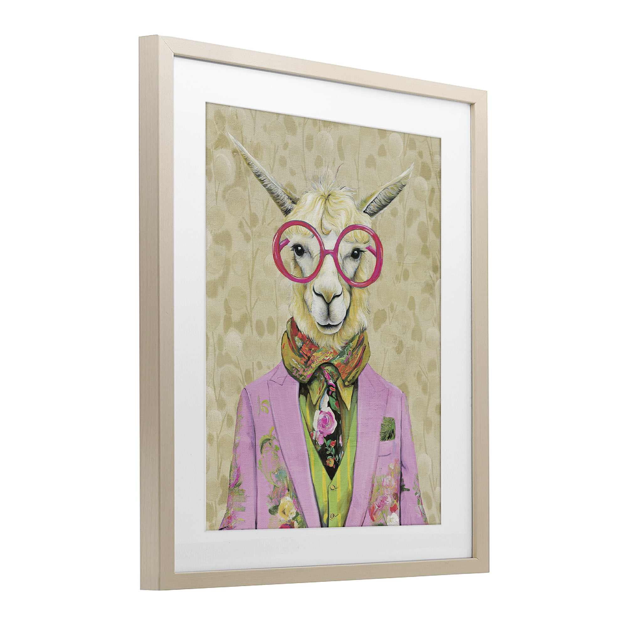 Stupell Industries Stylish Llama with Glasses Birch Framed Print Under Glass, design by Svetlana Aleynikova