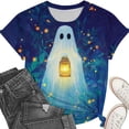 thumbnail image 3 of Women's Mystical Ghost Lantern Graphic Tees Halloween Short Sleeve Crewneck T-Shirts Magic Forest Glowing Light Casual Fall Tops Women's Clothing, 3 of 6