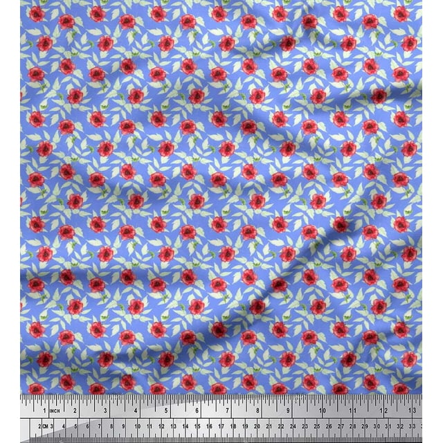 Soimoi Rayon Fabric Leaves & Poppy Floral Print Fabric by Yard 42 Inch Wide