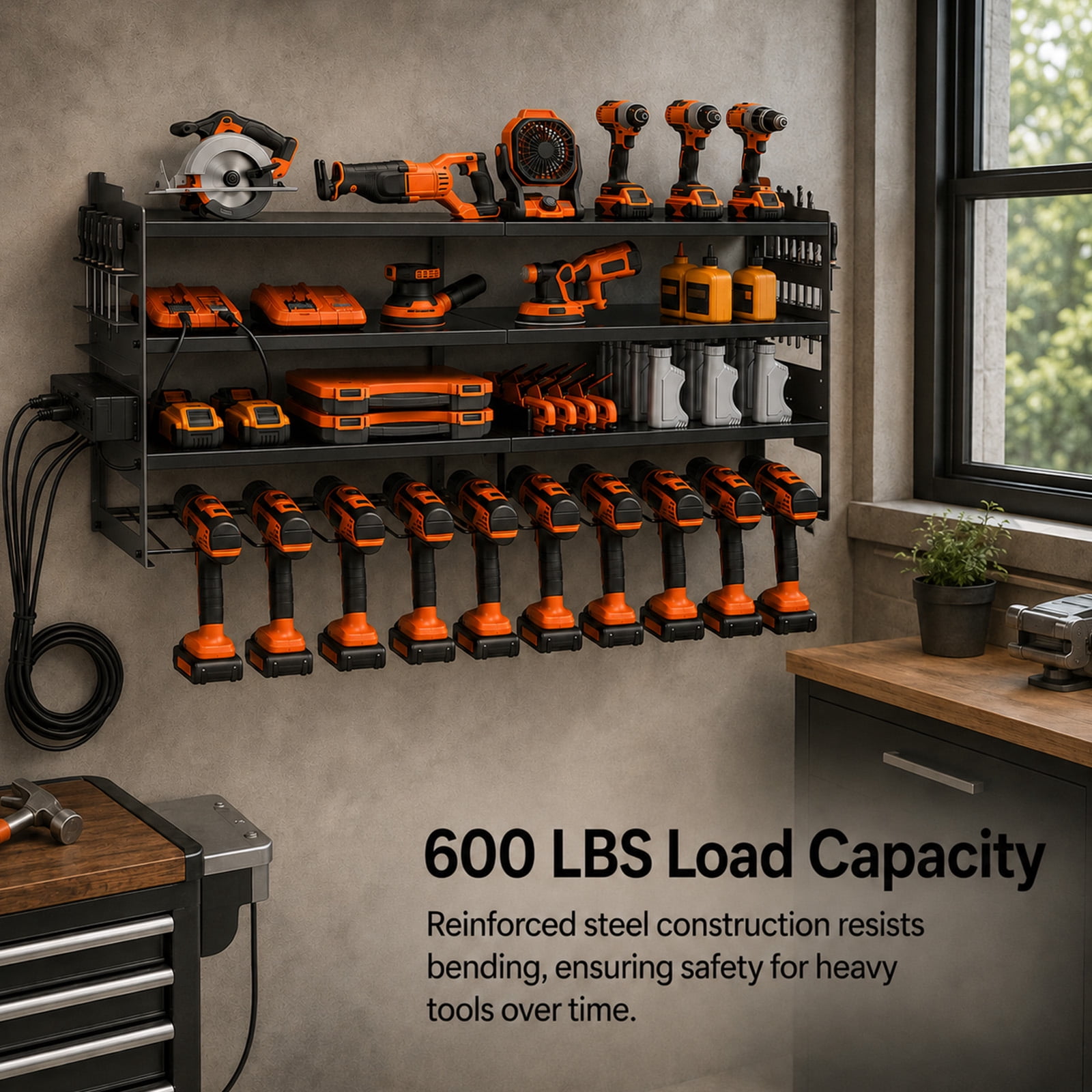 Alvantor 4-Tier Electric Tool Storage Rack with Charging Station, Power Tool Organizer with Screwdriver/Hammer/Air Tool Rack