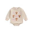 thumbnail image 2 of Aojekbee Baby Fall Sweatshirt Romper Bull HeadBow Print Round Neck Long Sleeve Bubble Jumpsuit, 2 of 10