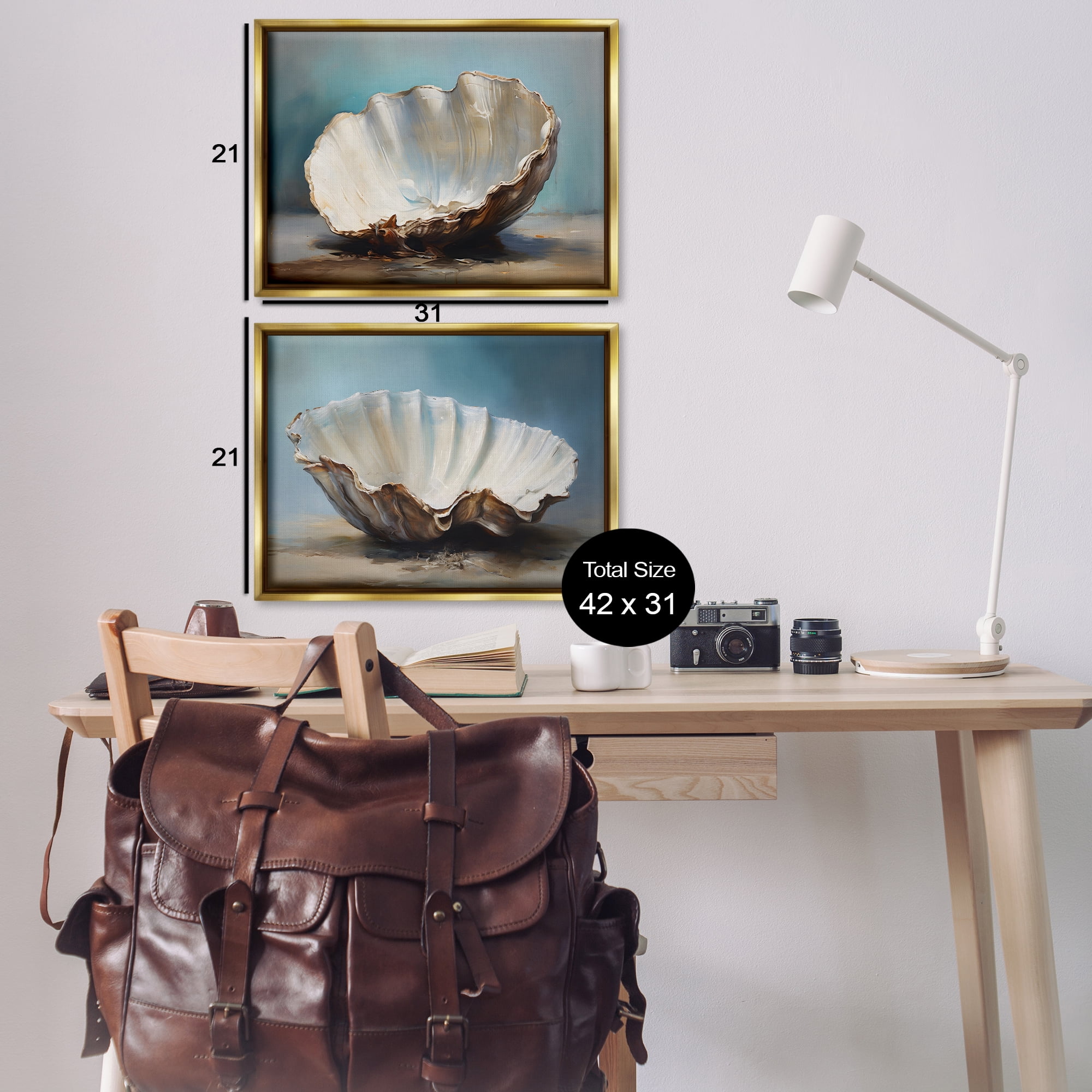 Stupell Industries Fresh Beach Finds Shells Nautical & Beach Painting Gold Floater Framed Canvas Art Print Wall Art, 31 x 21, Set of 2