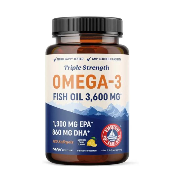 MAV Nutrition Triple Fuerza Omega 3 Aceite de Pescado Alta Concentracion 120 Softgels