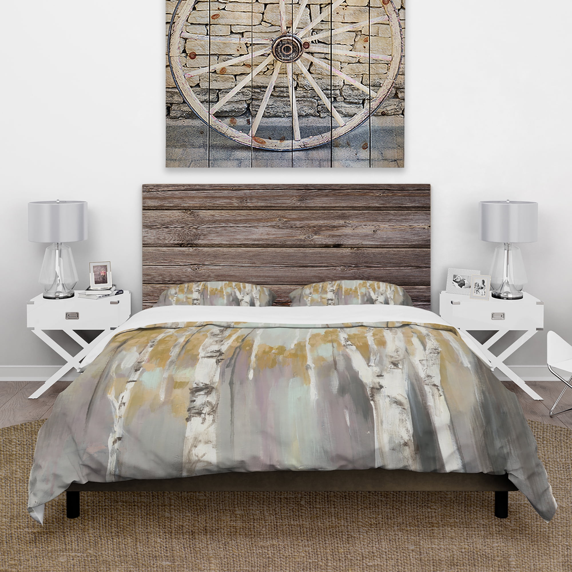Designart 'Silver and Yellow Birch Forest II' Cottage Duvet Cover Set