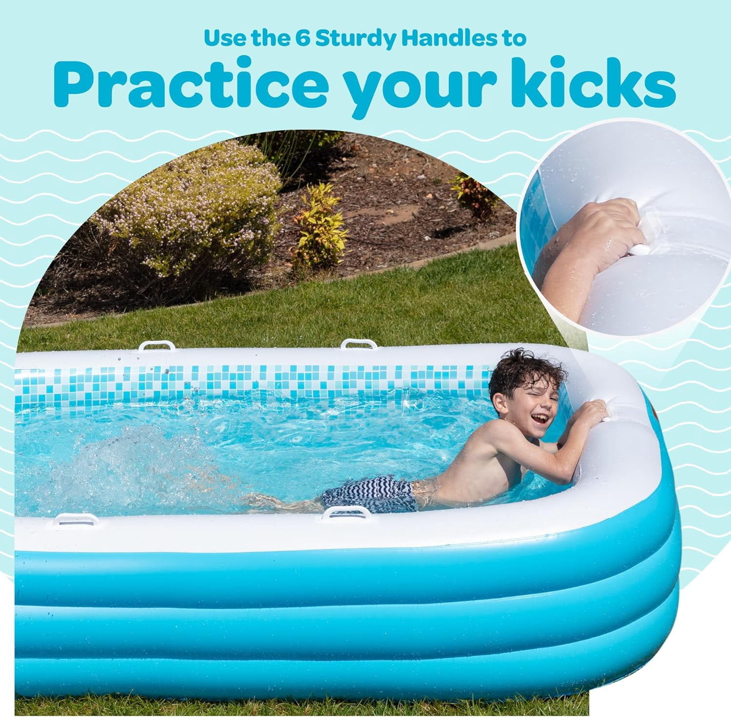 Premium Large Inflatable Pool with Soft Floor, Handles and Drain for Adults and Kids, 90x60inch Family Size Backyard Swimming Pool