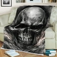 thumbnail image 2 of Lotusprinthandmade Skull Halloween Horror Graphic Fleece Blanket 2 Sizes (Made in US) (60"x50"), Spooky Skull Print Throw, Gothic Skull Design Blanket, 2 of 3