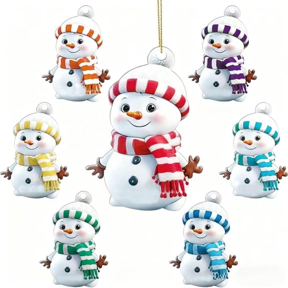 Twfbrm Christmas Snowman Hanging Ornaments, 2D Acrylic Cute Cartoon Snowmen Pendant with Rope, Winter Holiday Christmas Tree Hanging Crafts Christmas Decorations for Xmas Tree Party Favors