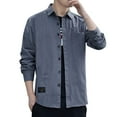 thumbnail image 2 of Mens Casual Button Down Shirts Solid Color Lapel Long Sleeve Pockets Cool Loose Tops Activewear, 2 of 6