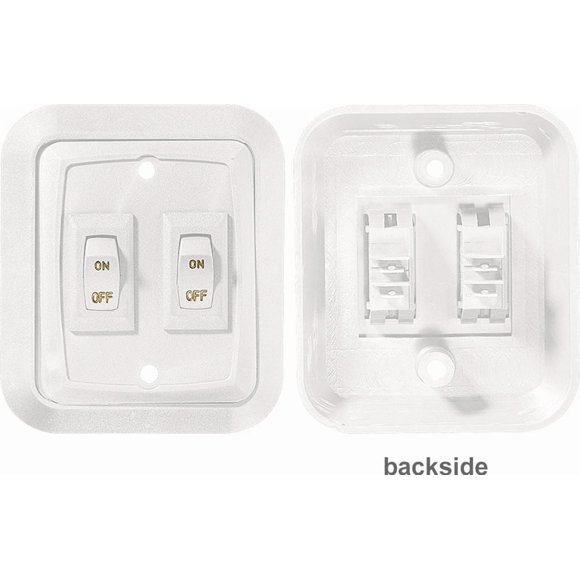 RV Designer Interrupteur Multi-Usage S657 pour Contrôle d'Éclairage/marches/appareils; Interrupteur à Plaque Murale; Double; Jeté Simple à un Seul Poteau; Blanc; 3.53 Pouces x 3 Pouces; Non Éclairé