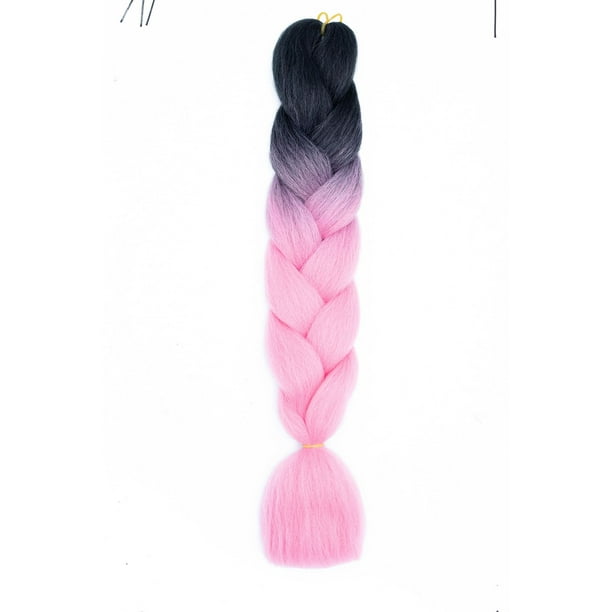 Zhuge Extensiones de cabello trenzado para mujeres, 6 paquetes de 100 g/paquete, 24 pulgadas, de negro a rosa