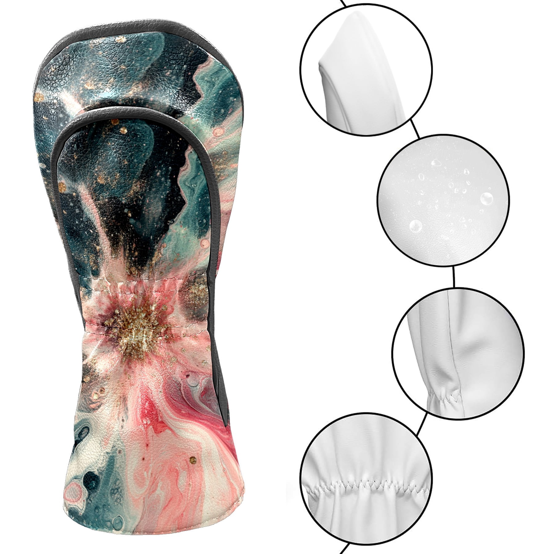 Golf Club Covers PU Leather Waterproof Head Covers for Fairway Woods Hybrids Swirl Pattern Unisex Fits Most Brands