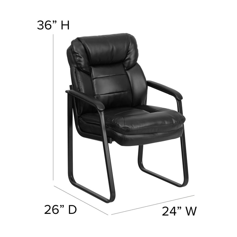 Emma + Oliver Black LeatherSoft Side Chair with Lumbar Support and Sled Base