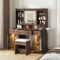 thumbnail image 3 of Vabches Farmhouse Makeup Vanity Desk with Sliding Mirror Vanity Table with 3 Drawers,2 Cabinets and Charging Station, Brown, 3 of 11