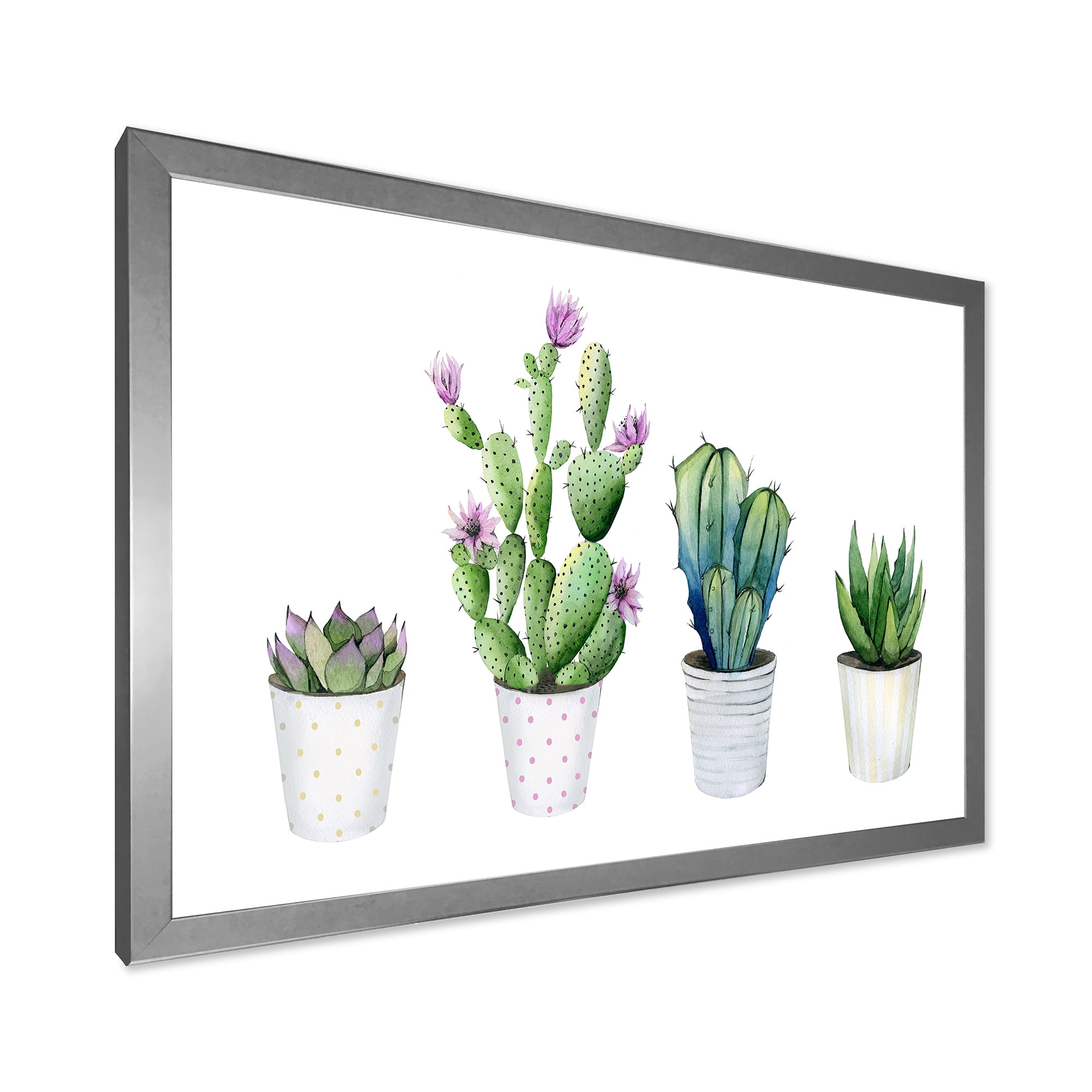 Designart 'Aloe Vera Cactus Succulent Home Plants In The Pots' Farmhouse Framed Art Print