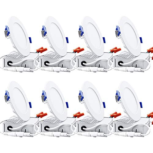TORCHSTAR Basic Series 8-Pack 4 Inch Ultra-Thin LED Recessed Light with Junction Box, 10W 80W Eqv., 3000K Warm White, 5%-100% Dimmable, ETL and Energy Star Certified