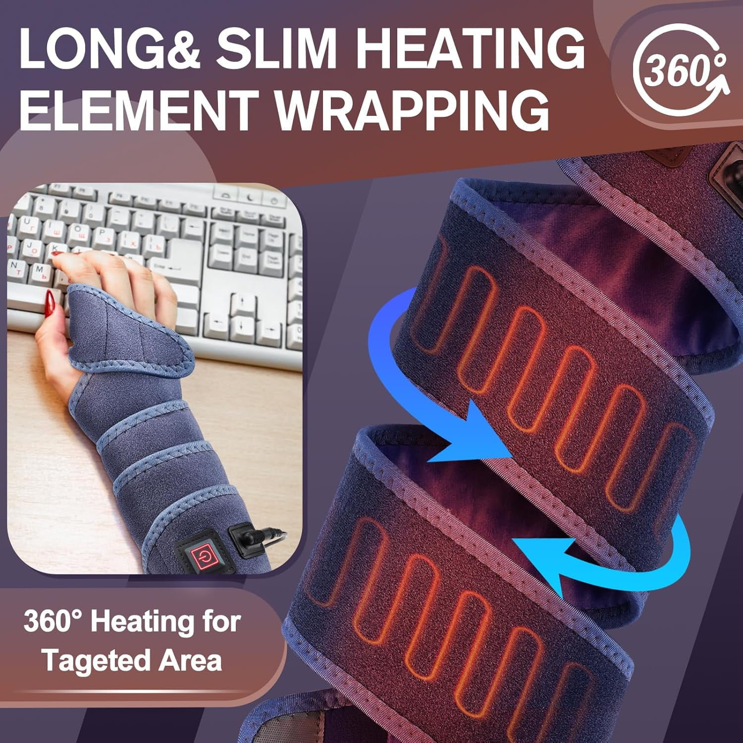 Heating Pad Wrap for Multiple Areas, 45x3.5in Extra Long Heated Arm Wrap, Portable Heat Brace for Wrist Elbows Arms Knee Ankle Leg, 3 Heat Settings All Around Body Warmer Heating Pad for Pain Relief