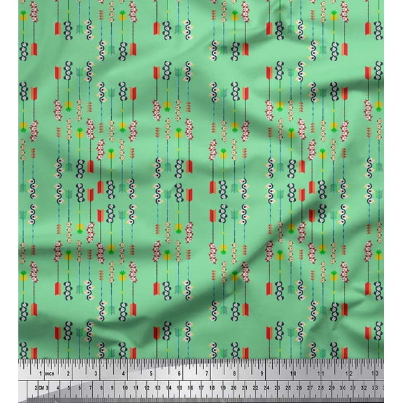 Soimoi Green Moss Georgette Fabric Joker Face & Colorful Arrow Print Sewing Fabric Yard 42 Inch Wide