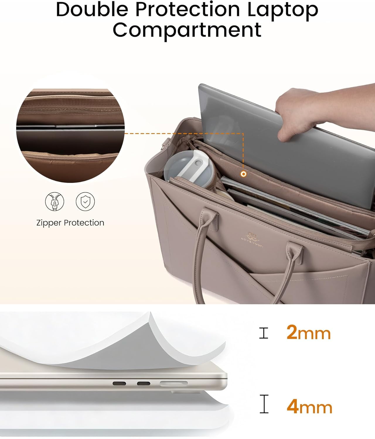 LOVEVOOK Laptop Tote Bag for Women with Large Cup Holder, 15.6 Inch PU Leather Work Bag Teacher Tote Bag, Waterproof Computer Bags Business Office Briefcase Handbag