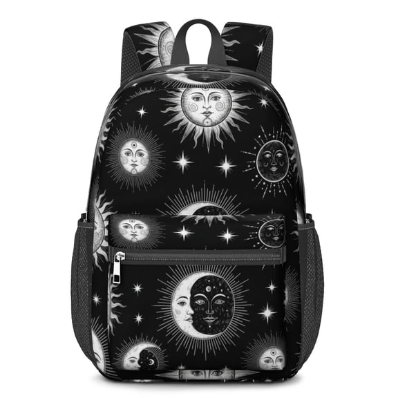 Sun and Moon Gothic Pattern 17" School Backpacks for Teens,Waterproof Oxford Fabric,S-Shape Padded Straps for School,Travel,Hiking,Camping