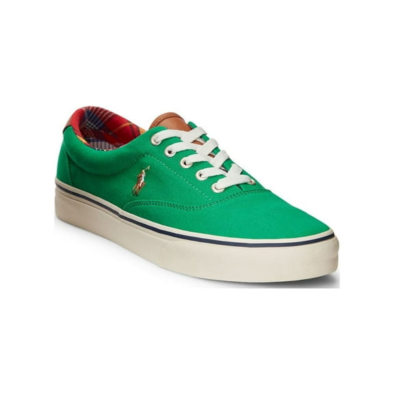 POLO RALPH LAUREN Mens Green Leather Trim Padded Treaded Keaton Round Toe Lace-Up Sneakers Shoes 10 D
