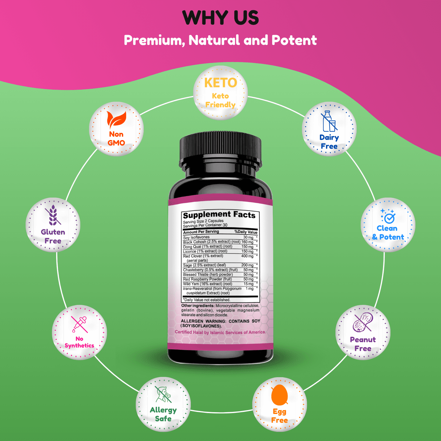 SHIFAA NUTRITION Women’s Support Supplement, Halal, Non-GMO, 60 Ct – Menopause, Hormone & Estrogen Balance, Hot Flashes & Mood Support