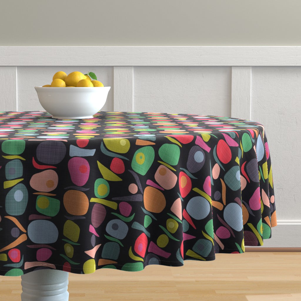 Round Tablecloth Mid Century Mid Century Modern Mod Floral Retro Cotton Sateen 