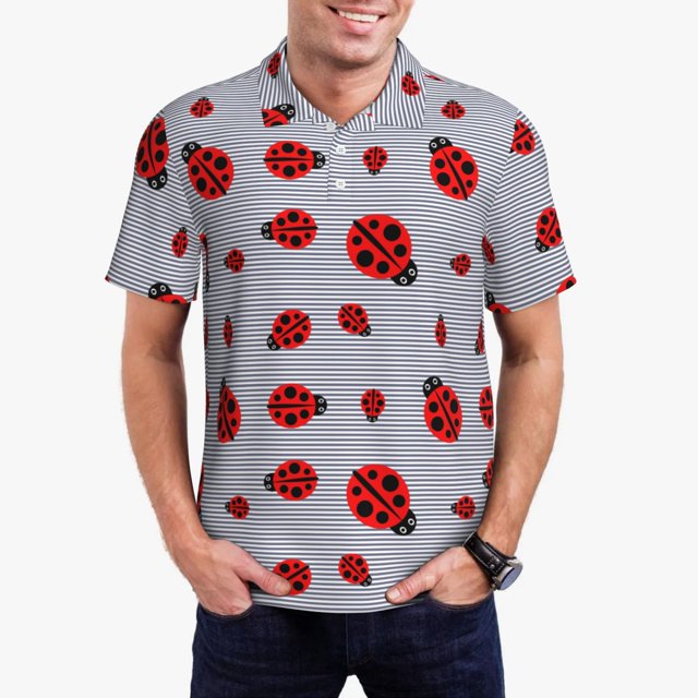 Saiise Ladybug Print Mens Golf Shirt Moisture Wicking Quick-Dry Print Performance Polo Shirts for Men-X-Large