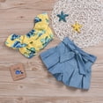 thumbnail image 5 of IROINNID Toddler Girl's Floral Print Tops Denim Ruffled Bow Shorts Outfits Set, 5 of 9