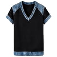 thumbnail image 4 of Womens Tees Casual Short Sleeve T Shirt with Denim Collar Loose Fit V Neck Top Everyday Wear Summer Tops for Women Black L, 4 of 4