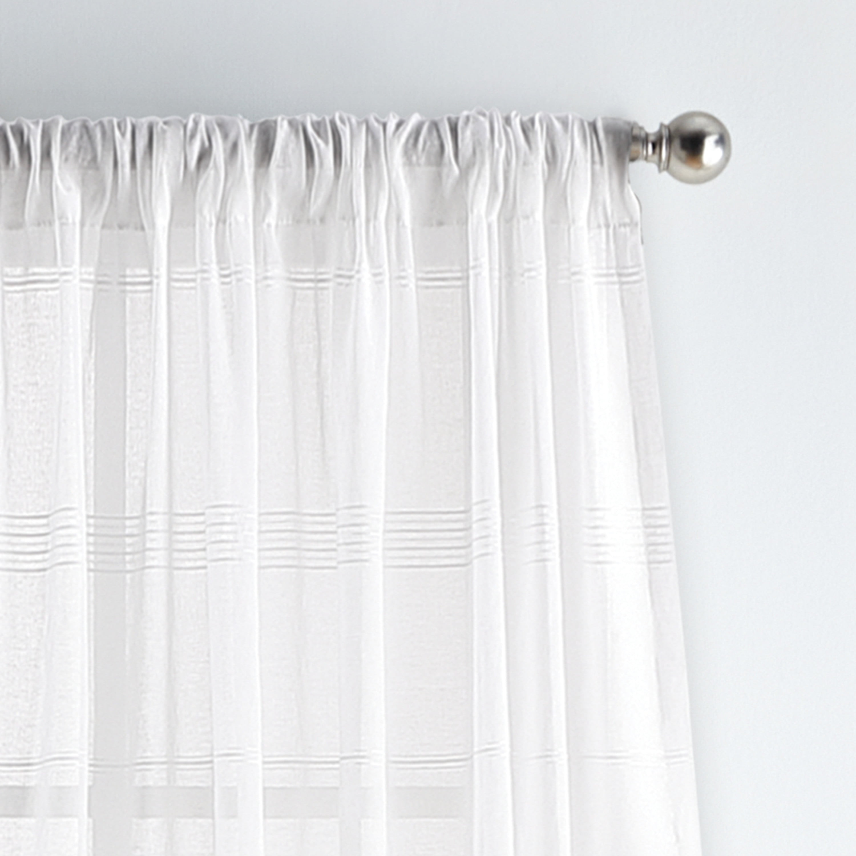 Martha Stewart Delicate Stripe Curtain Panel Pair, White, Pole Top, Sheer, Indoor, Adult, 2 Piece Set, 50" x 95"