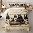 thumbnail image 2 of Castle Fairy Rustic Wood Grain Bear Twin Quilt Set for Teens,Lake Pine Forest Canoe Twin Coverlet Set,Beige Brown Black, 2 of 7