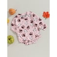 thumbnail image 3 of Wassery Newborn Baby Girls Halloween Outfit Long Sleeve Off-shoulder Ribbed Bodysuits Pumpkin Print Romper 3 6 12 18 24 Months Infant Halloween Clothes Costume 0-24M, 3 of 8