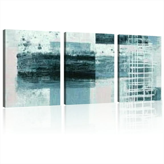 2D Flat, Modern Minimalist Geometric Canvas Wall Art Framed Abstract Painting in Teal, Blue & Green, Horizontal Wall Decor for Living Room, Bedroom, or Home Office - Unique Aesthetic12*16inch*3pcs