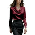 thumbnail image 5 of yillto Women's Dressy Blouse Satin Silky Casual Business Tops Long Sleeve Work Office Shirt Fall Outfits, 5 of 7