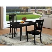 HomeStock Suburban Soiree 3-Piece Kitchen Set 2 Wood Dining Chairs With Slatted Back And A Wooden Seat And Mid Century Butterfly Leaf Dining Table With Rectangular Top And 4 Legs- Black Finish