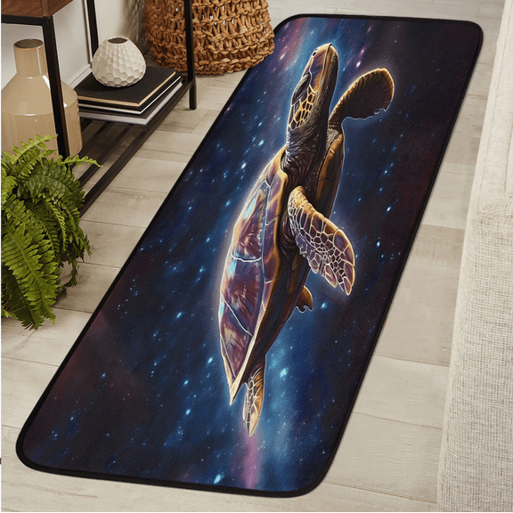 CURLYOOT Sea Turtle Runner Rug 2'x6' Washable Kitchen Runner Rug Indoor Non Slip Laundry Rugs Galaxy Floor Carpet for Hallway Kitchen Entryway Bedroom Living Room