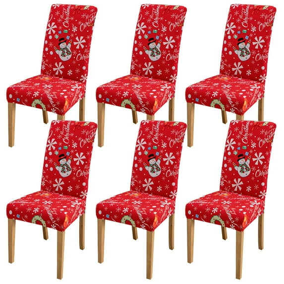TOPCHANCES Christmas Chair Back Cover Set of 6, Snowman Slipcovers Kitchen Chair Cap Sets Xmas Decoration for Dinning Room Christmas Banquet Holiday Festival Decor