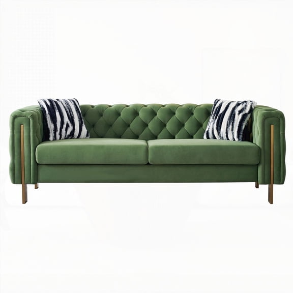 Modern Velvet Chesterfield Sofa 84.25''W with Gold Metal Legs