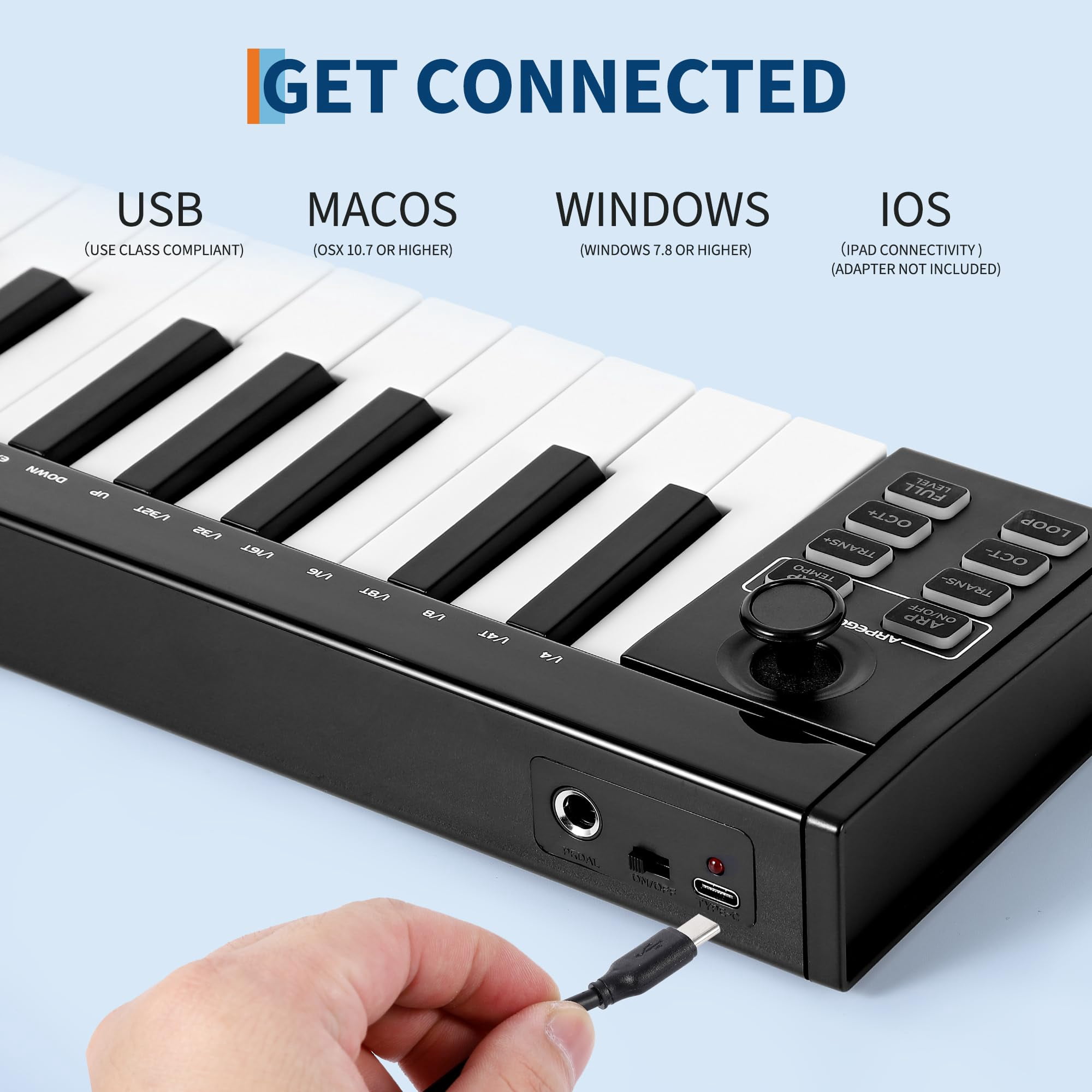 37-Key MIDI Keyboard Controller with 8 Drum Pads, OLED Display & DAW Software Integration for Music Production (Black)