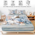 thumbnail image 5 of Twin Sze Fitted Sheet Set - Coastal Fall 2 Piece Bedding Sets 16" Deep Pocket Fitted Sheet with 1 Pillowcase, Thanksgiving Blue Pumpkins Coral Brown Wood Brushed Microfiber Hotel Luxury Bed Sheets, 5 of 9