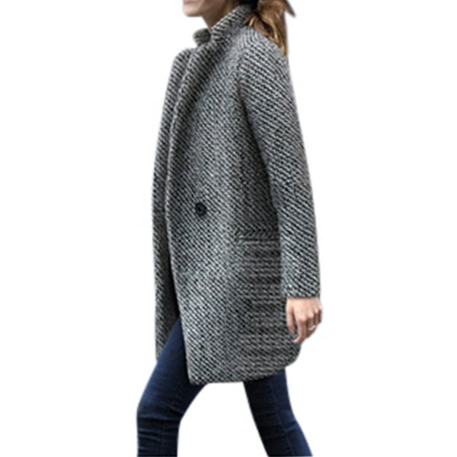 Plus Size Women Houndstooth Overcoat Woolen Trench Coat Casual Oversized Classic Lattice Outwear Ladies Winter Long Jacket