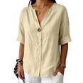 thumbnail image 5 of cocolona Womens Summer Linen Tops Short Sleeve V Neck Button Shirts Dressy Casual Loose Blouses, 5 of 6