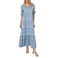 thumbnail image 1 of SUNSIOM Robe Longue pour Femmes, Élégante Manches Courtes Col en V Imprimé Fleur/graphique Robe Ample d'Été Décontractée, 1 of 6