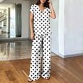 thumbnail image 4 of hoksml Women's Polka Dot 2 Piece Outfit, V Neck Cap Sleeve Top and Elastic Waist Wide Leg Pants Casual Lounge Set, 4 of 6