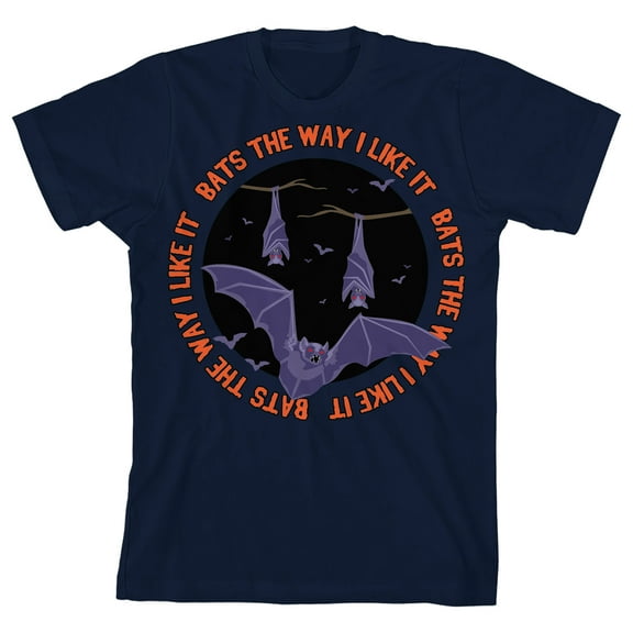 Kids Halloween Bats the Way I Like It Youth Navy Blue Short Sleeve Crew Neck Tee-Medium